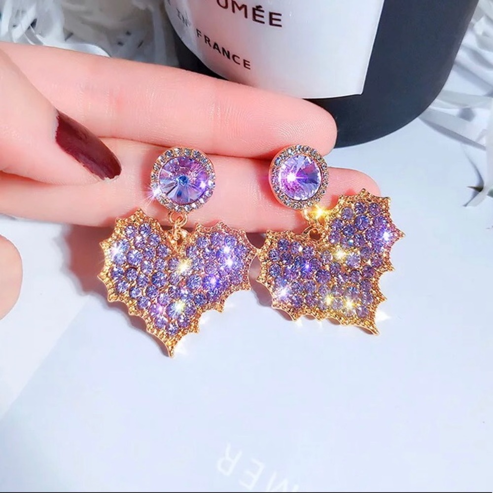 Beautiful Purple Drop Heart Shape Earrings